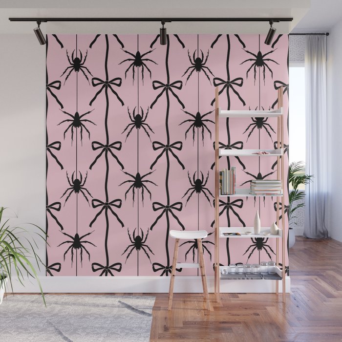 Spider and Bows on Pink Wall Mural Gallery Image 1