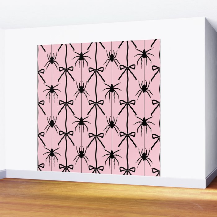 Spider and Bows on Pink Wall Mural Gallery Image 2