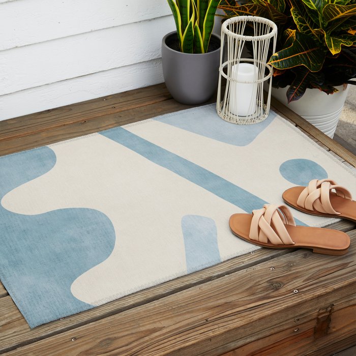 Light Blue Abstract Minimalist Artwork Outdoor Rug Gallery Image 2