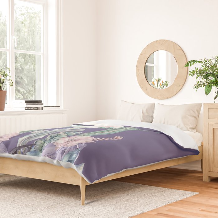 Desert Cactus Full Moon Succulent Garden on Purple Duvet Cover Gallery Image 2