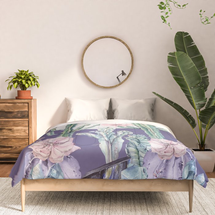 Desert Cactus Full Moon Succulent Garden on Purple Comforter Gallery Image 3