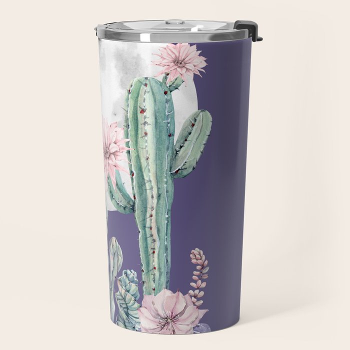Desert Cactus Full Moon Succulent Garden on Purple Travel Mug Gallery Image 2