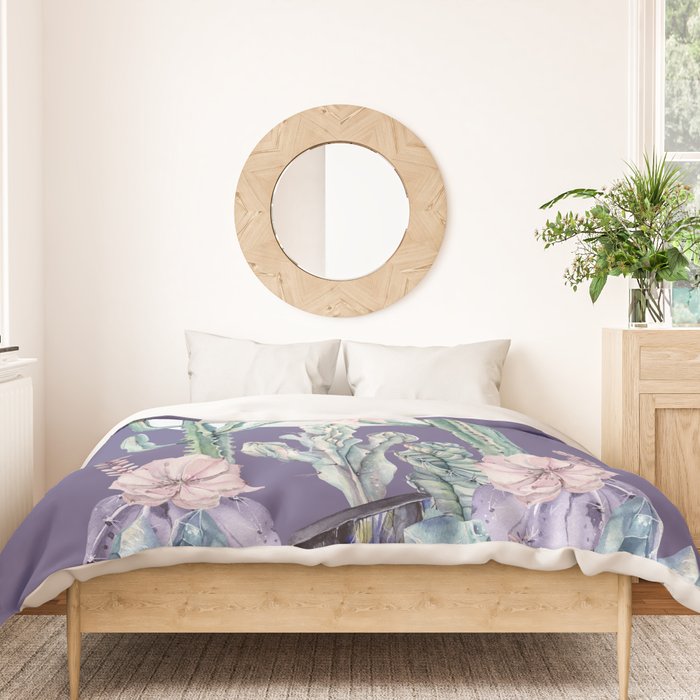 Desert Cactus Full Moon Succulent Garden on Purple Duvet Cover Gallery Image 3