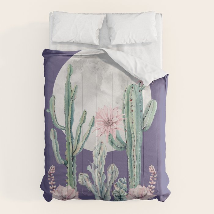 Desert Cactus Full Moon Succulent Garden on Purple Comforter Gallery Image 6