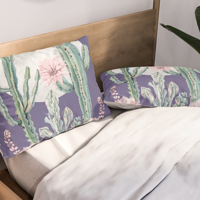 Desert Cactus Full Moon Succulent Garden on Purple Pillow Sham Gallery Image 2