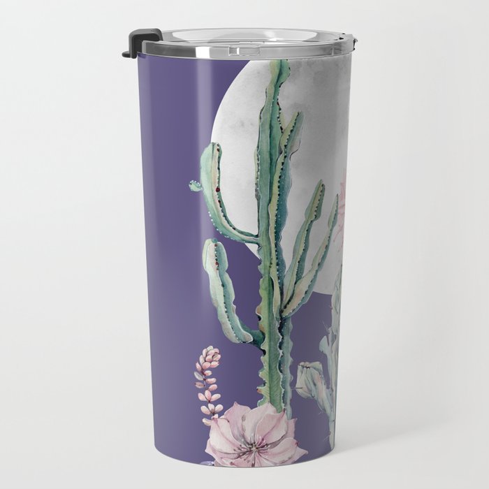 Desert Cactus Full Moon Succulent Garden on Purple Travel Mug Gallery Image 3