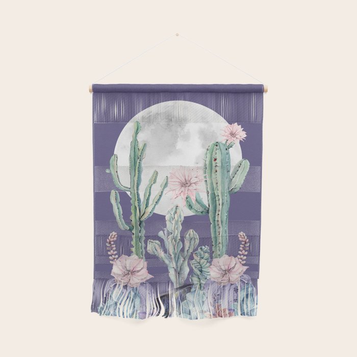 Desert Cactus Full Moon Succulent Garden on Purple Wall Hanging Gallery Image 1