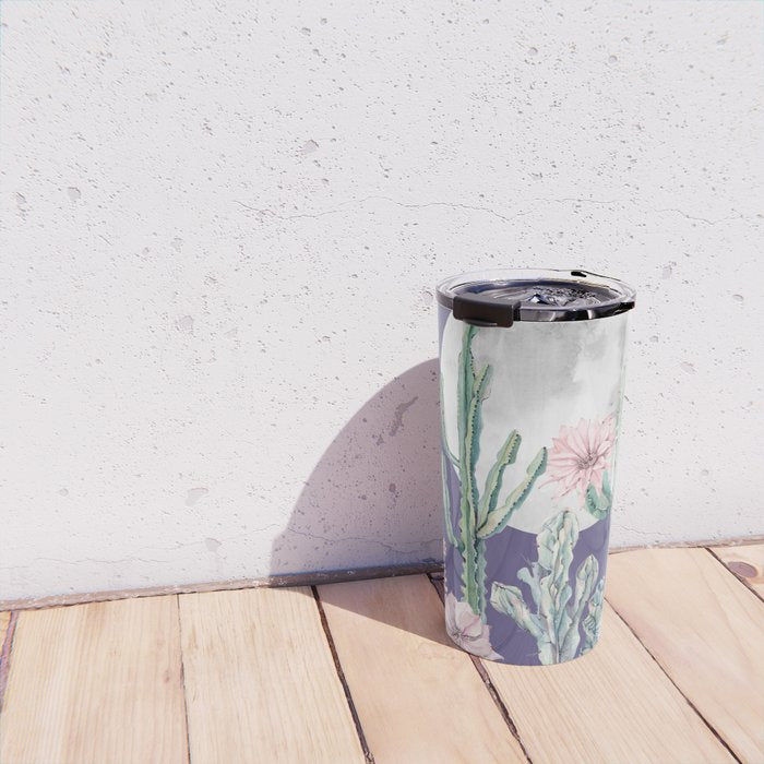 Desert Cactus Full Moon Succulent Garden on Purple Travel Mug Gallery Image 4