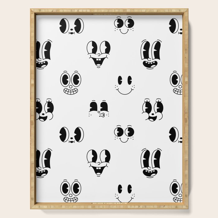 Vintage cartoon mascot face doodle pattern Serving Tray Gallery Image 1