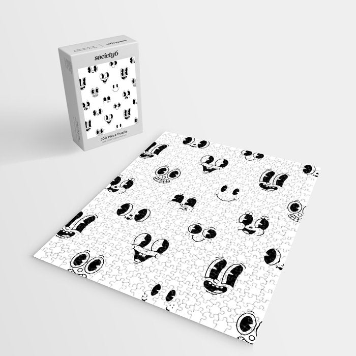 Vintage cartoon mascot face doodle pattern Jigsaw Puzzle Gallery Image 2