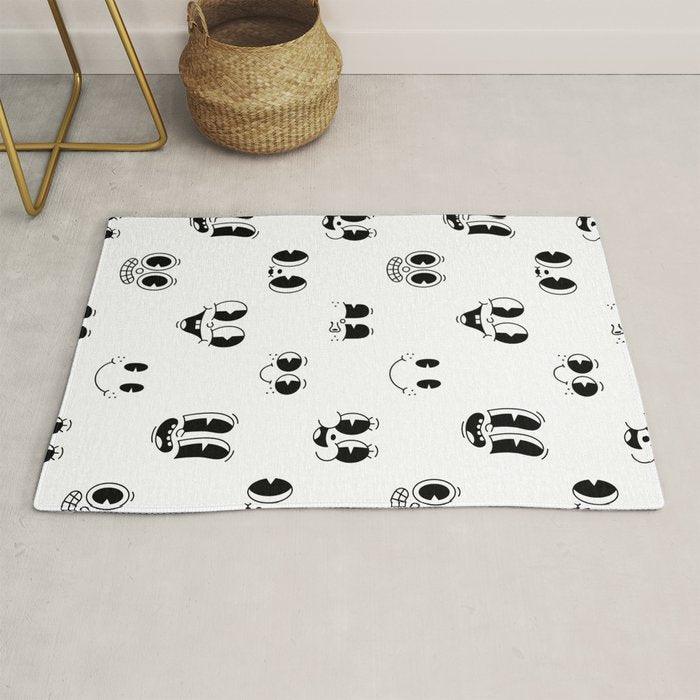 Vintage cartoon mascot face doodle pattern Rug Gallery Image 1