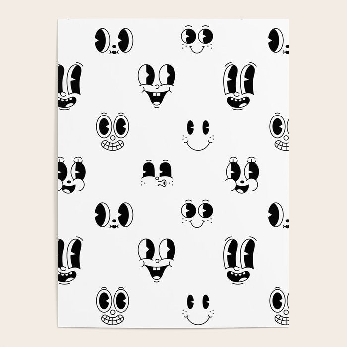 Vintage cartoon mascot face doodle pattern Poster Gallery Image 1