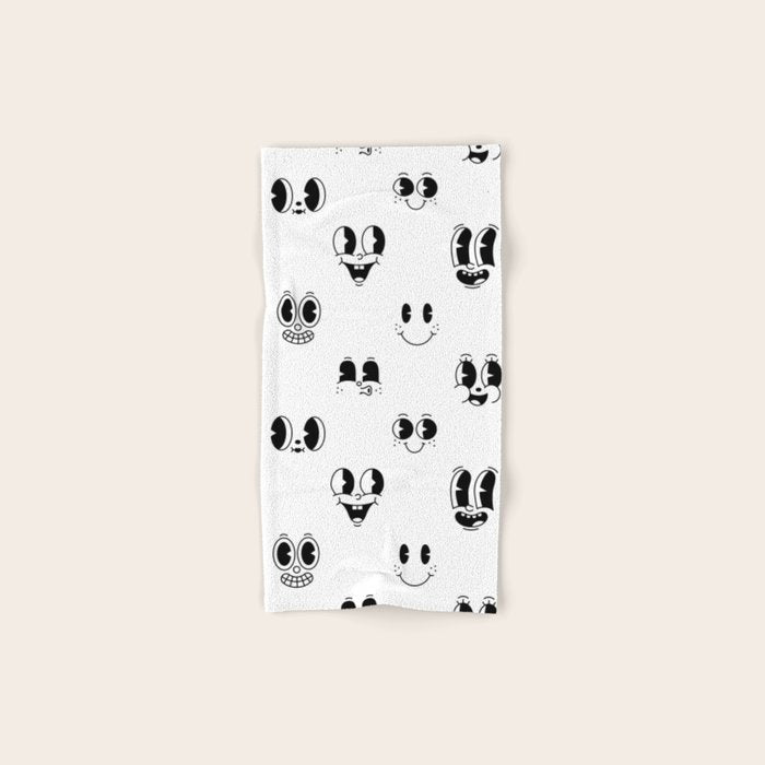 Vintage cartoon mascot face doodle pattern Bath Towel Gallery Image 1