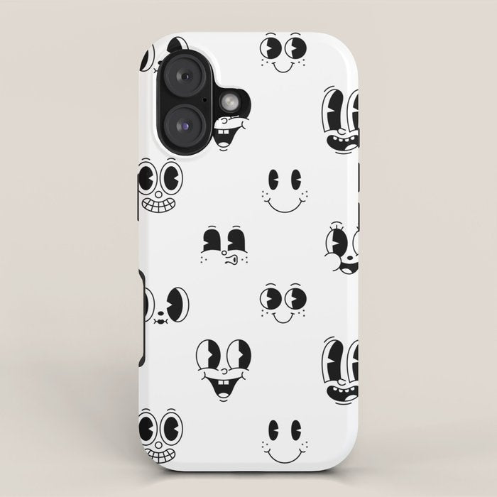 Vintage cartoon mascot face doodle pattern iPhone Case Gallery Image 1