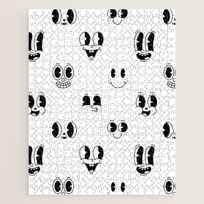 Vintage cartoon mascot face doodle pattern Jigsaw Puzzle Gallery Image 1
