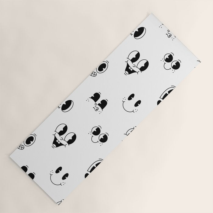 Vintage cartoon mascot face doodle pattern Yoga Mat Gallery Image 1