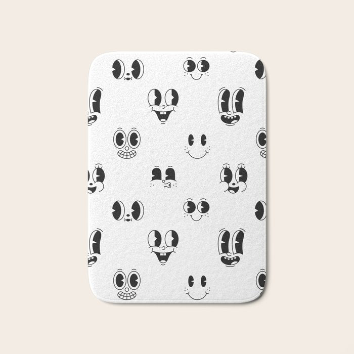 Vintage cartoon mascot face doodle pattern Bath Mat Gallery Image 1