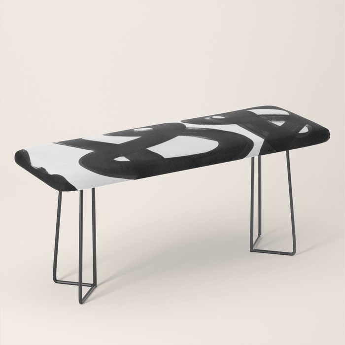 Knots Black & White Minimalist Ink Tribal Mid Century Pattern Dark Painting Pattern Bench Gallery Image 1