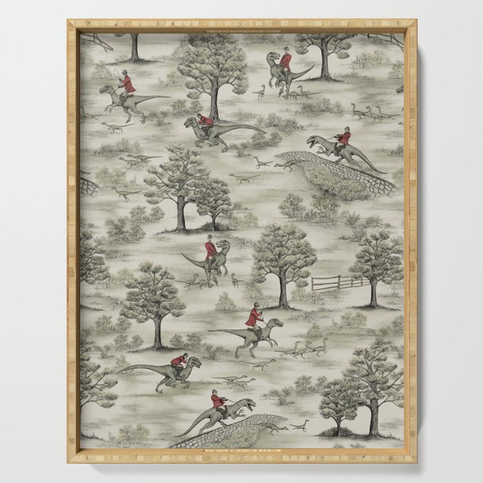 Not-So-Traditional English Fox Hunt with Dinosaurs Serving Tray Gallery Image 1