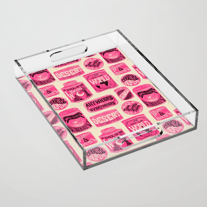 Vagabondâs Cupboard - pink and black on cream Acrylic Tray Gallery Image 1