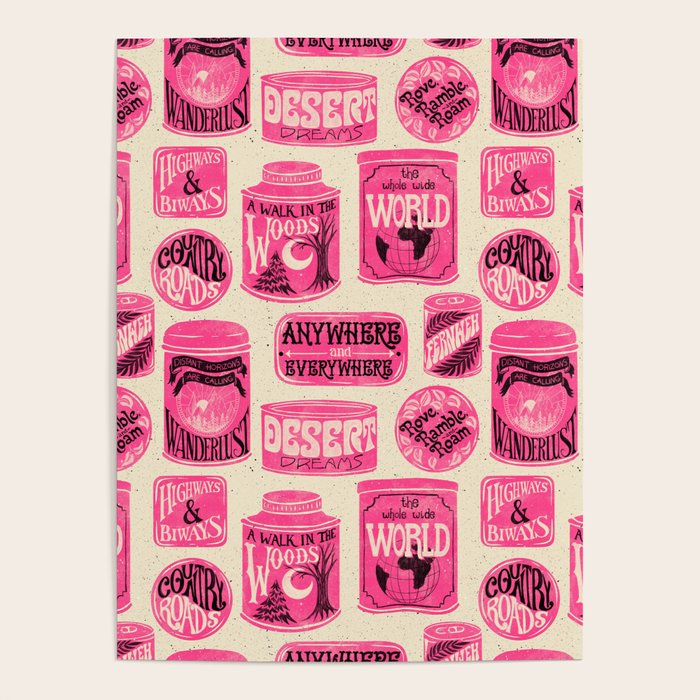Vagabondâs Cupboard - pink and black on cream Poster Gallery Image 4