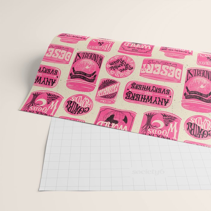Vagabondâs Cupboard - pink and black on cream Wrapping Paper Gallery Image 2