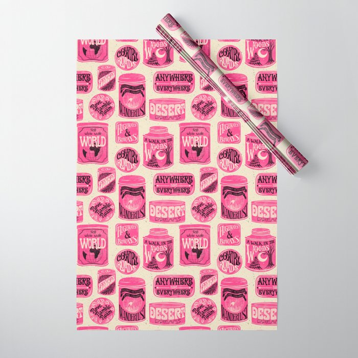 Vagabondâs Cupboard - pink and black on cream Wrapping Paper Gallery Image 1