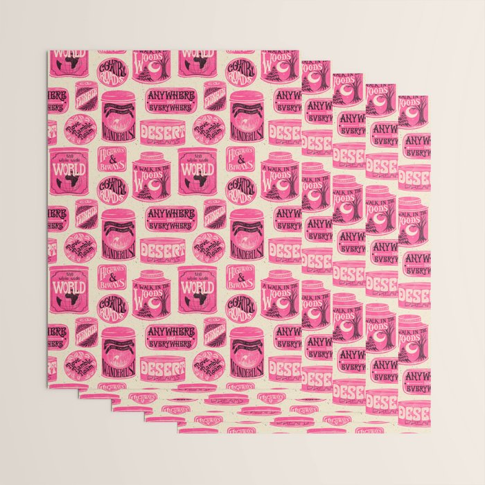 Vagabondâs Cupboard - pink and black on cream Wrapping Paper Gallery Image 3