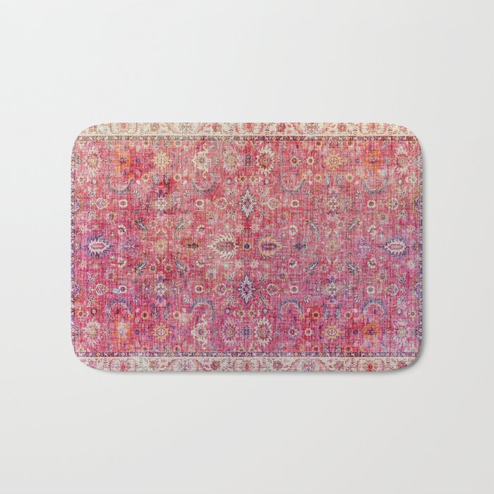 N45 - Pink Vintage Traditional Moroccan Boho & Farmhouse Style Artwork. Bath Mat Gallery Image 1