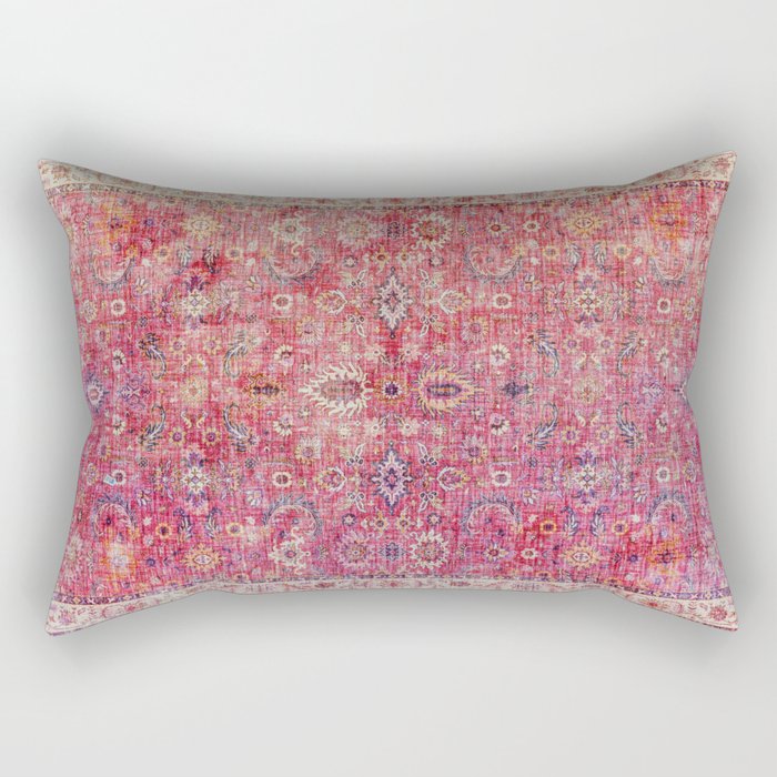 N45 - Pink Vintage Traditional Moroccan Boho & Farmhouse Style Artwork. Rectangular Pillow Gallery Image 2