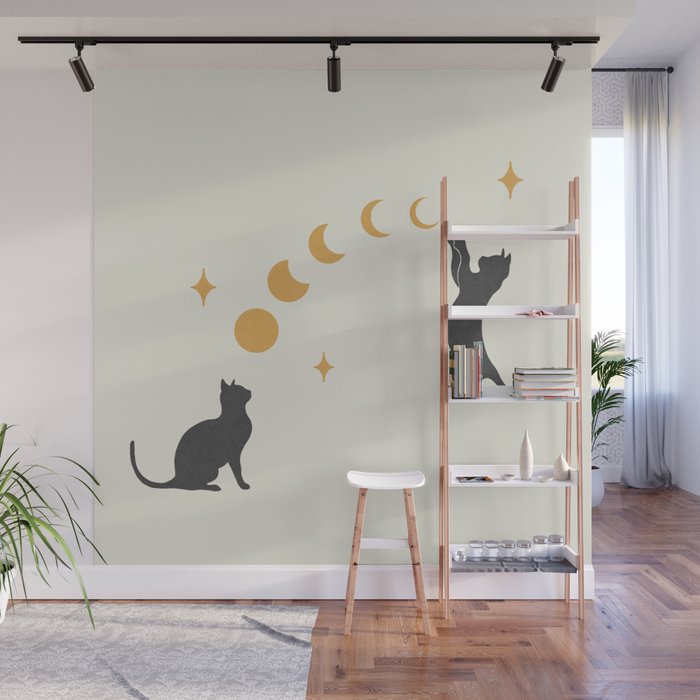 Cat and Moon 1 Wall Mural Gallery Image 1