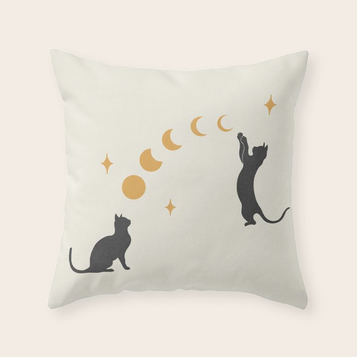 Cat and Moon 1 Throw Pillow Gallery Image 6