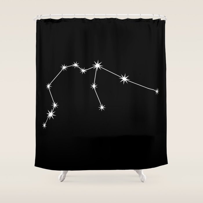 Aquarius Zodiac Star Constellation Line Art Black Shower Curtain Gallery Image 1