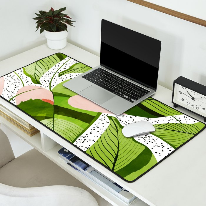 Blushing Leaves Watercolor Painting, Colorful Botanical Illustration, Tropical Modern Bohemian Desk Mat Gallery Image 2
