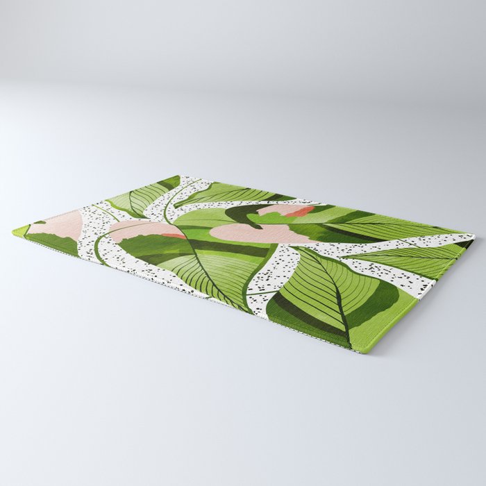 Blushing Leaves Watercolor Painting, Colorful Botanical Illustration, Tropical Modern Bohemian Rug Gallery Image 3
