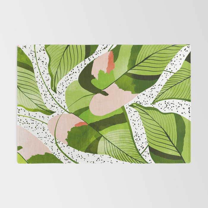Blushing Leaves Watercolor Painting, Colorful Botanical Illustration, Tropical Modern Bohemian Rug Gallery Image 2