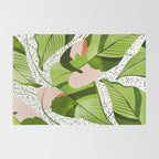 Blushing Leaves Watercolor Painting, Colorful Botanical Illustration, Tropical Modern Bohemian Rug Gallery Image 2