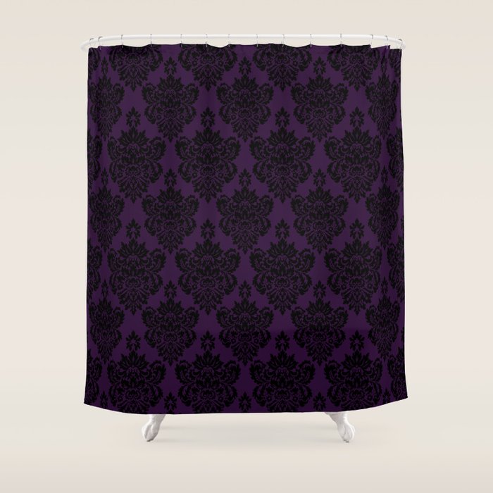 Black Damask Pattern 2- Aubergine Purple Shower Curtain Gallery Image 1