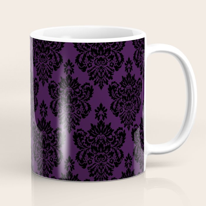 Black Damask Pattern 2- Aubergine Purple Coffee Mug Gallery Image 1