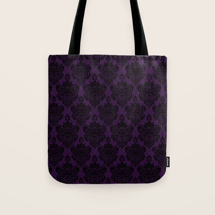 Black Damask Pattern 2- Aubergine Purple Tote Bag Gallery Image 1