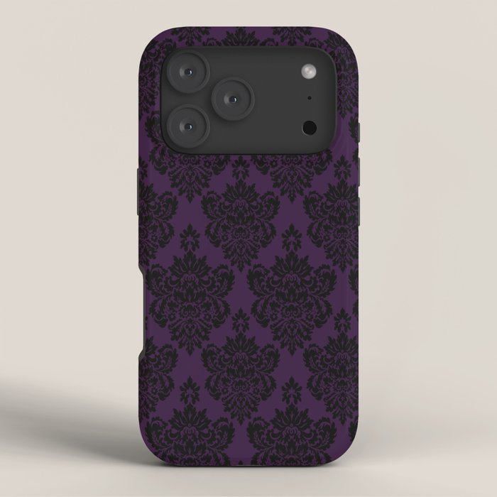 Black Damask Pattern 2- Aubergine Purple iPhone Case Gallery Image 3