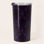 Black Damask Pattern 2- Aubergine Purple Travel Mug Gallery Image 3