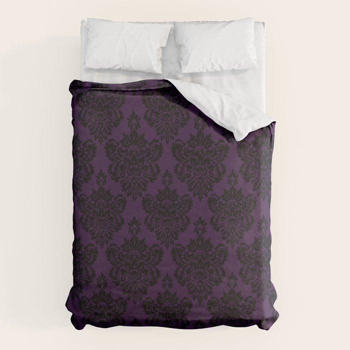 Black Damask Pattern 2- Aubergine Purple Duvet Cover Gallery Image 6