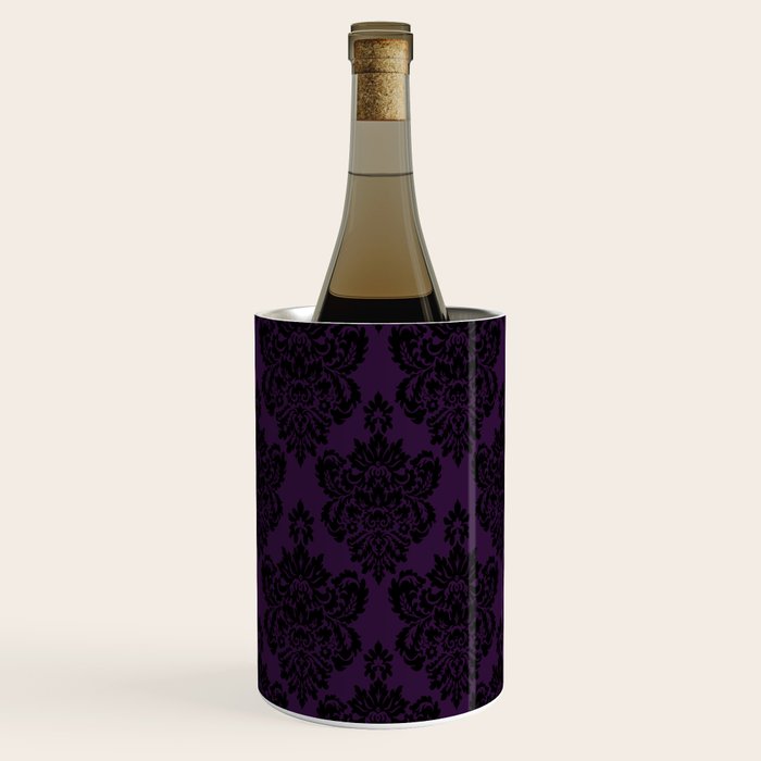 Black Damask Pattern 2- Aubergine Purple Wine Chiller Gallery Image 1