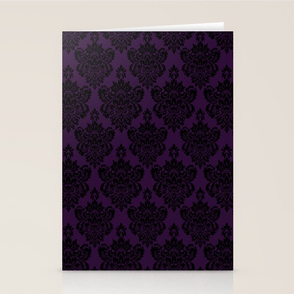 Black Damask Pattern 2- Aubergine Purple Stationery Card Gallery Image 2