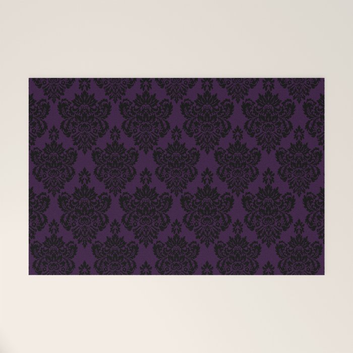 Black Damask Pattern 2- Aubergine Purple Welcome Mat Gallery Image 1