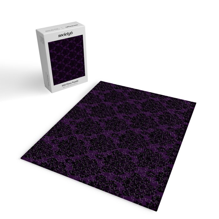 Black Damask Pattern 2- Aubergine Purple Jigsaw Puzzle Gallery Image 2