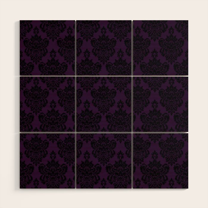 Black Damask Pattern 2- Aubergine Purple Wood Wall Art Gallery Image 1