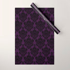 Black Damask Pattern 2- Aubergine Purple Wrapping Paper Gallery Image 1