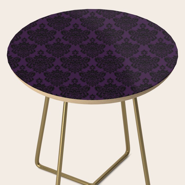 Black Damask Pattern 2- Aubergine Purple Side Table Gallery Image 2